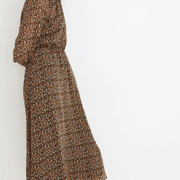 Madewell Floral Print Midi Dress - Black and Orange - Picture 2 of 15